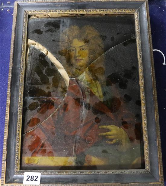 A 17th century oil on glass of 1st Earl of Halifax 34 x 24cm